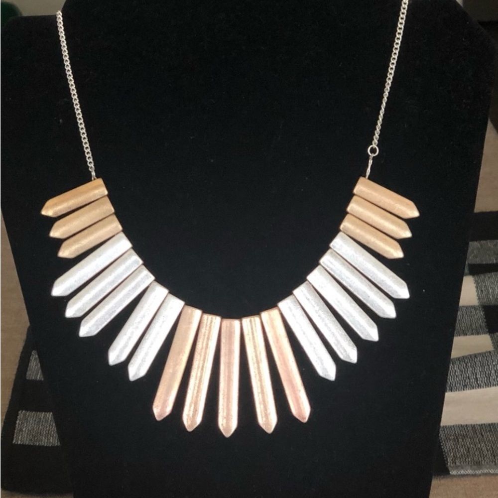 Handmade Gold and Silver Tone Spike Statement Necklace